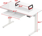 SHW-Adjustable Glass Desk with Monitor Riser and Drawer