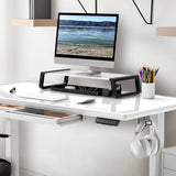 SHW-Adjustable Glass Desk with Monitor Riser and Drawer