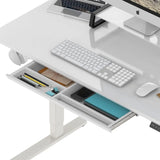 SHW-Adjustable Glass Desk with Monitor Riser and Drawer