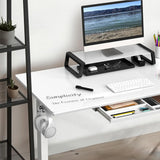 SHW-Adjustable Glass Desk with Monitor Riser and Drawer